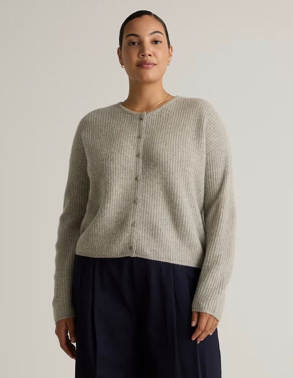 Quince Quince 100% Yak Wool Soft Rib Crew Cardigan in Warm Heather Gray Size L